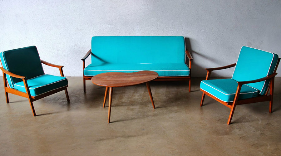 blue retro furniture and coffee table
